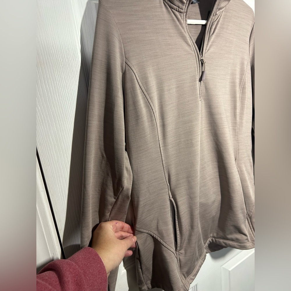 Eddie Bauer Women’s Large Quest Flex 1/4-zip Pullover Taupe Thumbholes Cozy - Picture 8 of 16